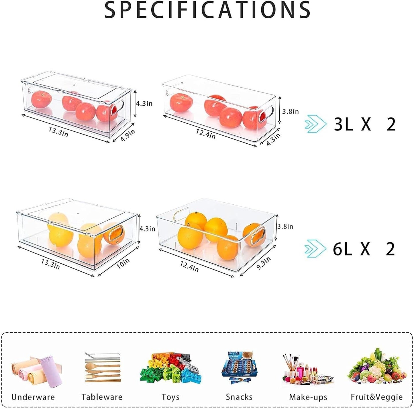MineSign 4 pack Stackable Refrigerator Organizer Bins Pull-Out Drawers for Fruit and Veggies Storage Organizer for Fridge Clear Drawer Containers with Handle Divided Organization for Produce Saver