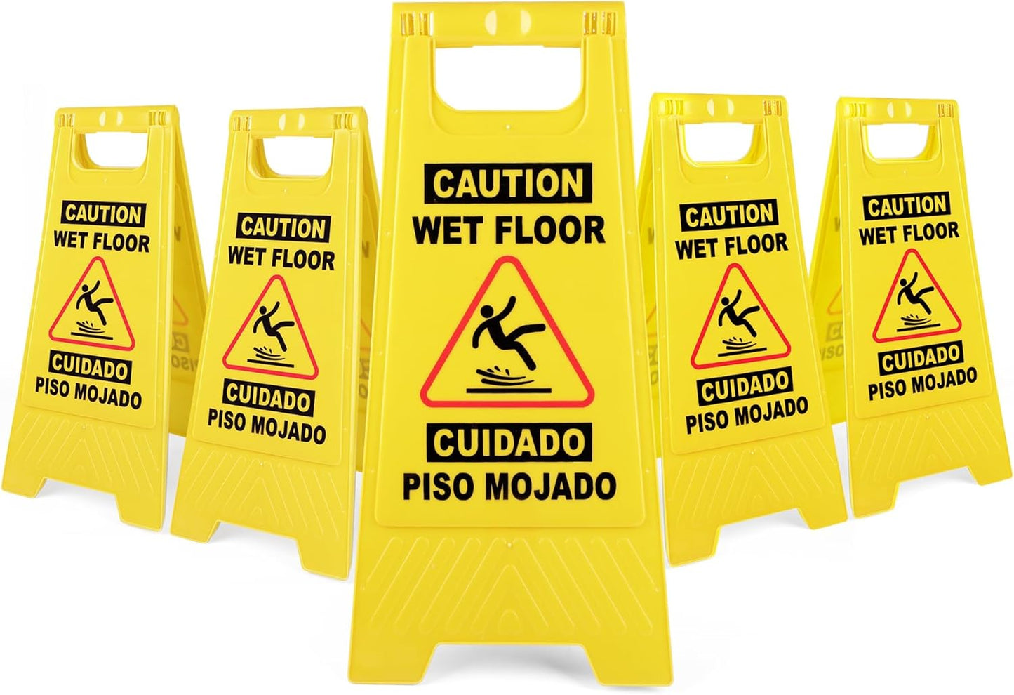 XPCARE 24 Inches Caution Wet Floor Sign, 5PACK Yellow Bilingual Double-Sided Safety Warning Signs,A Frame Safety Wet Floor Signs Commercial