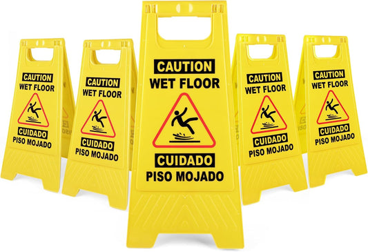 XPCARE 24 Inches Caution Wet Floor Sign, 5PACK Yellow Bilingual Double-Sided Safety Warning Signs,A Frame Safety Wet Floor Signs Commercial