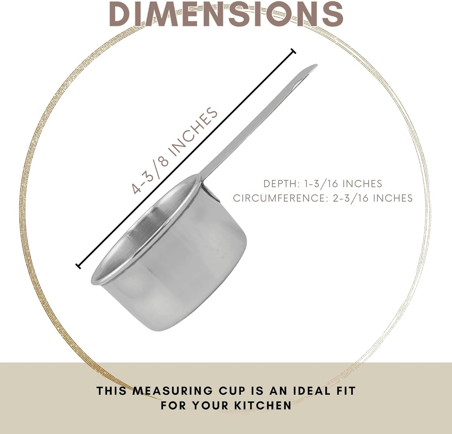 1/4 Cup Stainless Steel Measuring Cup | Sturdy Metal 60 ml | 60 cc | 2 oz | Single Cup for Wet and Dry Ingredients | Great for use as 1/4 Cup Dog Food Scoop - 4 PK