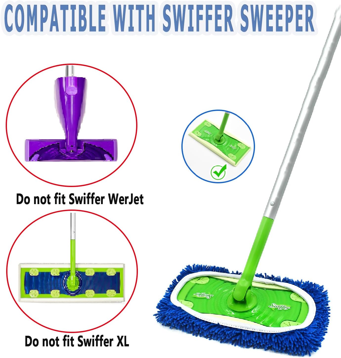 Reusable Microfiber Mop Pads Washable Wet Pads Compatible with Refills Pads for Swiffer Sweeper Wet & Dry Sweeping Cloths Mop Head Replacement for Household Cleaning