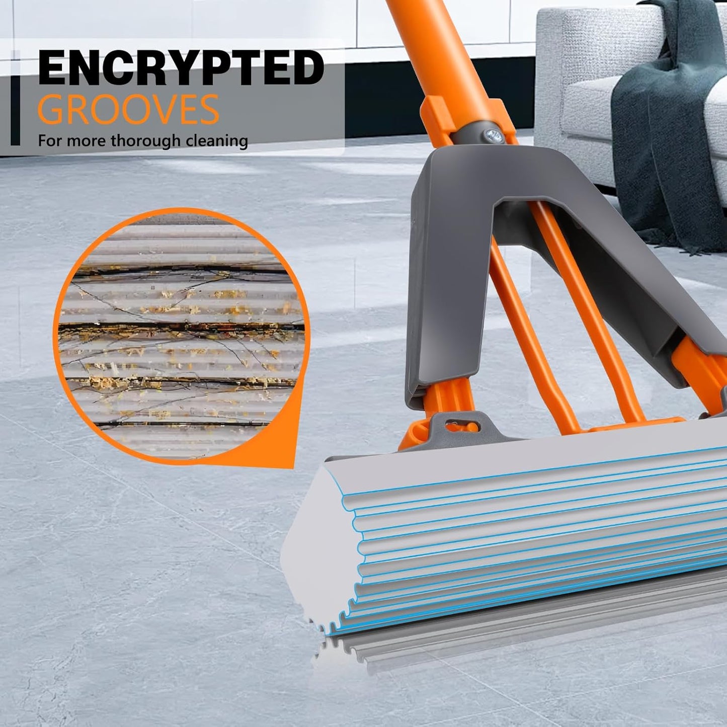 Sponge Mop,Masthome PVA Squeeze Mop with 3 Absorbent Mop Refills,Sponge Mops for Floor Cleaning,Easy Squeeze Roller Mops for Kitchen Bathroom Office