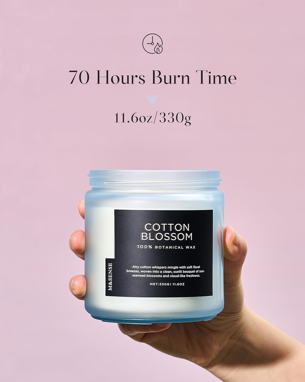 M&SENSE Clean Cotton Scented Candle - 11.6oz Natural Soy Wax Clean Cotton Blossom Scent Non Toxic Candle, 70-Hour Slow Burning 2-Wick Aromatherapy Home Fragrance Gifts for Home Decor