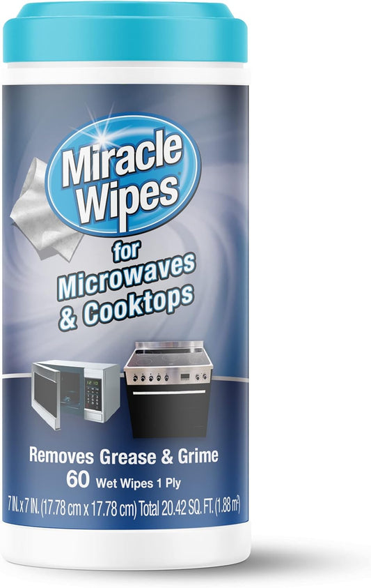 MiracleWipes for Microwaves and Cooktops, Easily Removes Food and Grime Buildup, Safe and Convenient Stove Top Cleaner, Great for Home and Kitchen Use - 60 Count