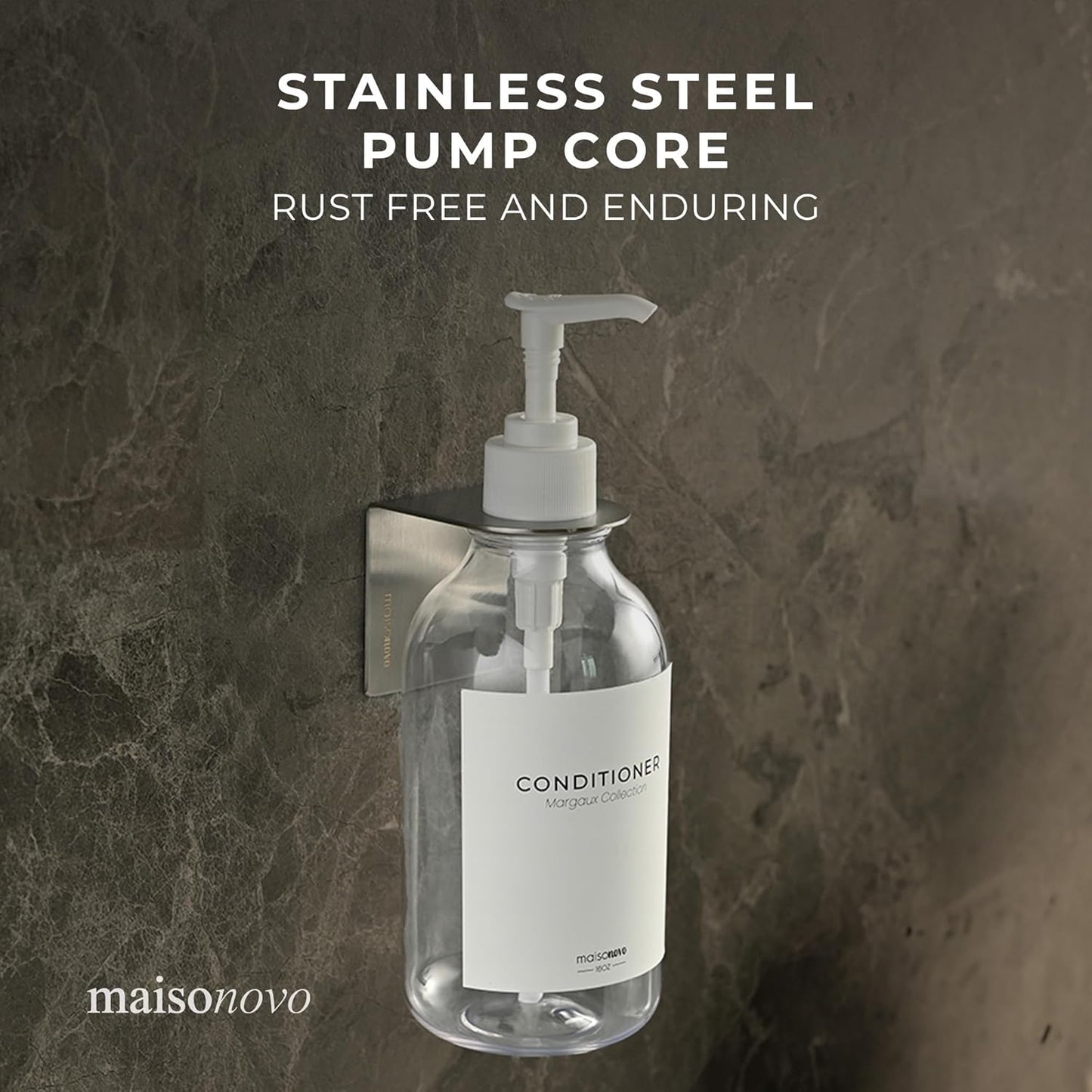 MaisoNovo Shampoo and Conditioner Dispenser - Shower Soap Dispenser Wall Mounted - 16.9 fl oz Set of 1 Clear Plastic Bottles White Pump - 1 Chamber No Drill