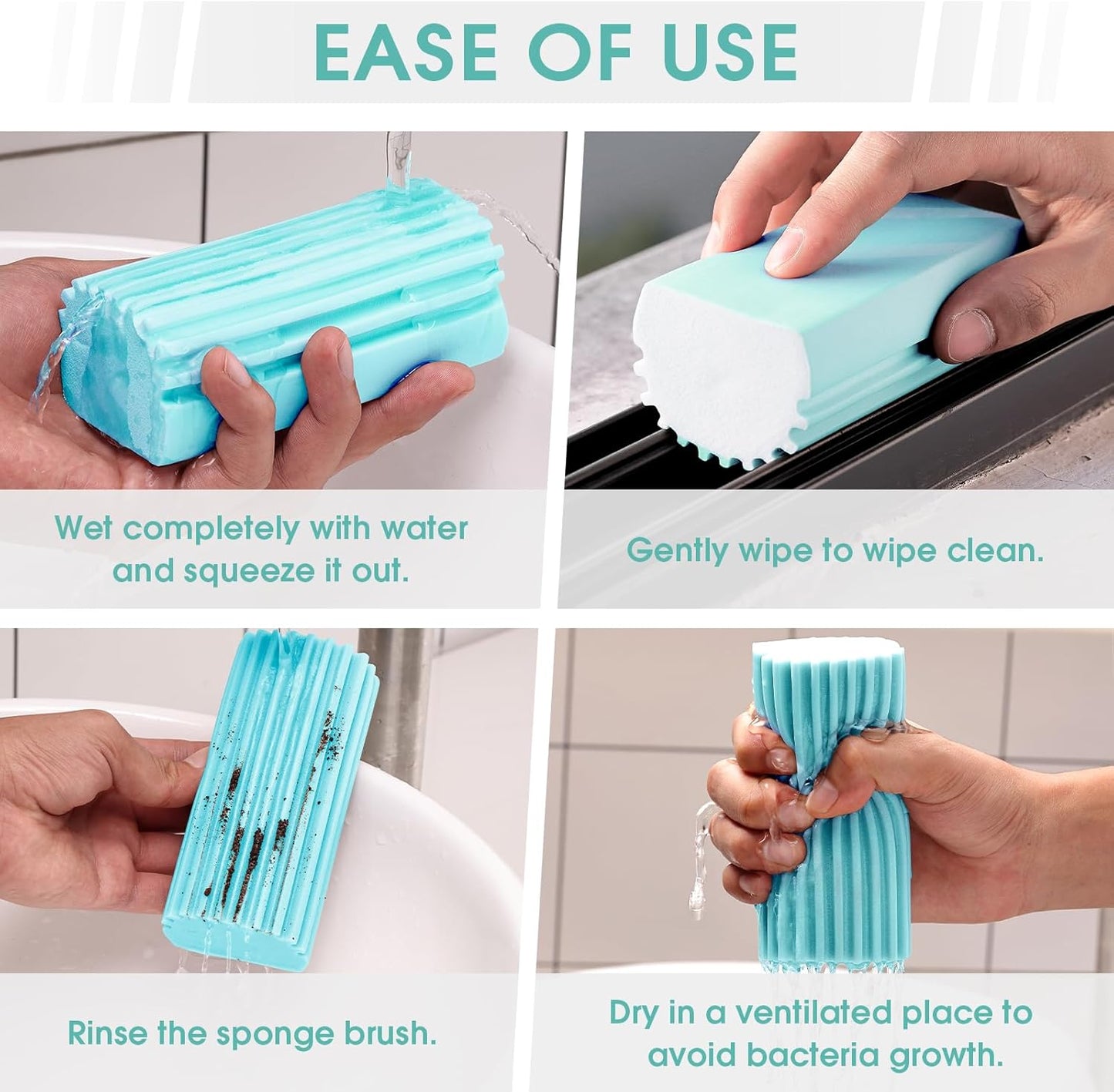 4 Pack Damp Dusting Sponge Duster, Blue Dust Cleaning Sponge, Reusable Household Cleaning Sponge Tool for Blinds, floorboards, Fan Blades, Vents, Glass, Railings, Mirrors