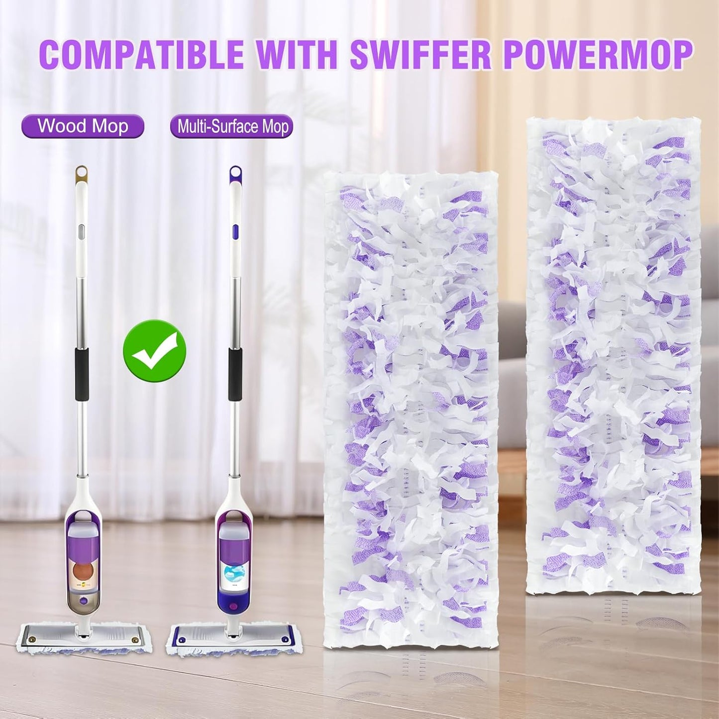 60 Count Disposable Power Mop Refills for Swiffer Power Mop, Extra Absorbent, Traps Dust & Hair, Fits All Swiffer PowerMop Models, PowerMop Wet Pads Rifill for Floor Cleaning