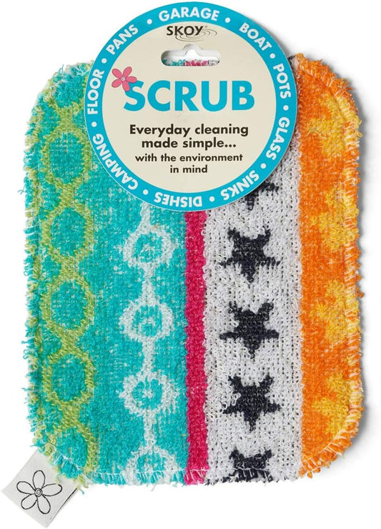 Skoy Scrub, 1-Piece Reusable, Non-Scratching Dish Scrubber for Kitchen and Household Cleaning, Planet-Friendly, Dishwasher Safe Soft Scrub, Assorted Colors and Designs