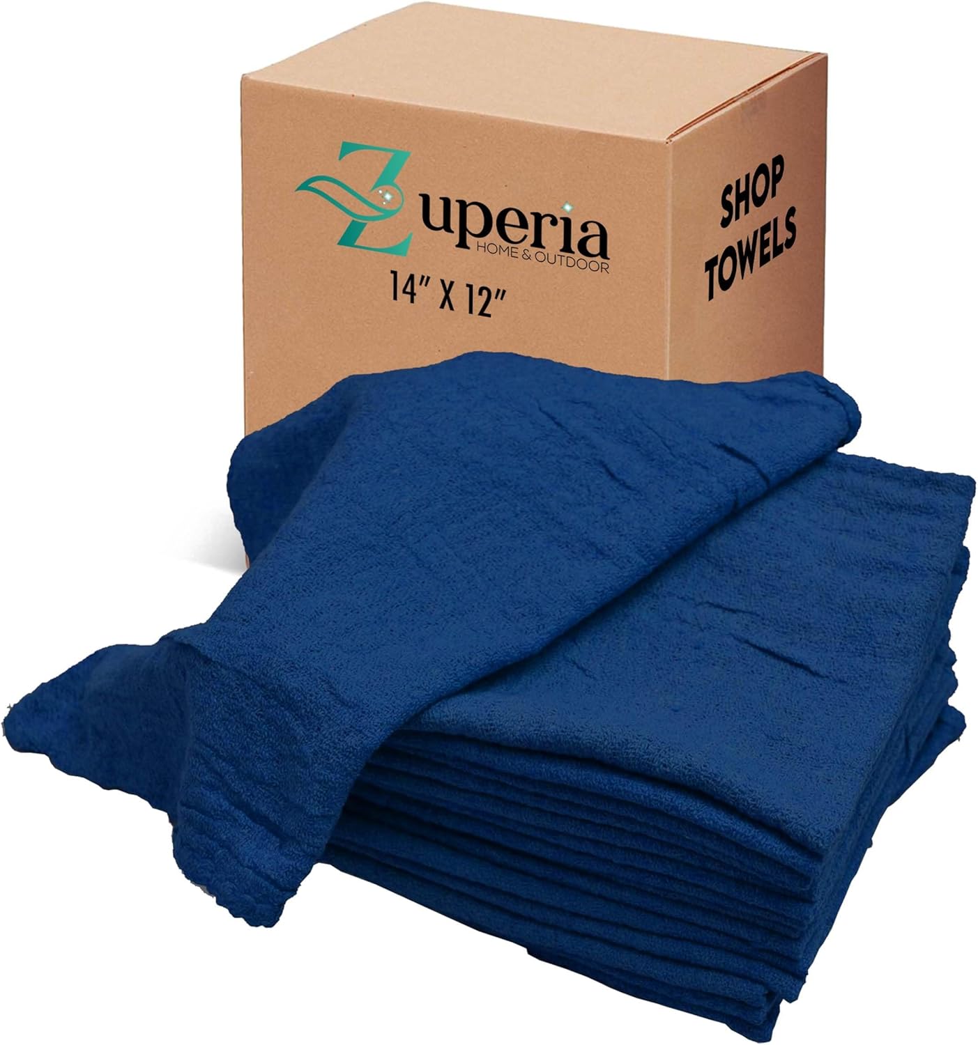 ZUPERIA Cotton Shop Towel – Multipurpose Cleaning Cloths (14" x 12" - Pack of 500 - Blue) Reusable Shop Rags for Automobiles, Industrial, Restaurants, Garage, and Homes