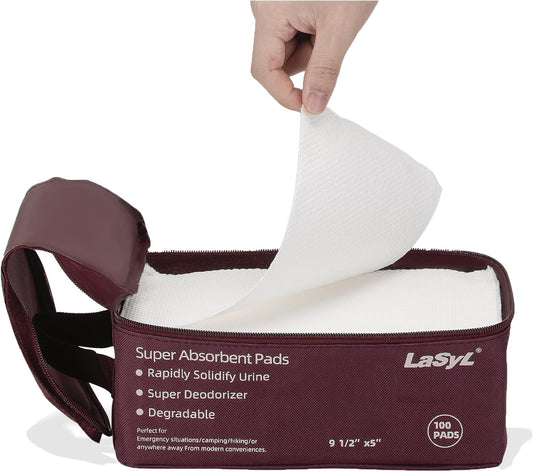 LaSyL Super Absorbent Commode Pads - 100 Count Wholesale Value Pack - for Camping Portable Toilet Bags, Commodes Liners Disposable, Bed Pan, Potty Chair-Leak Proof
