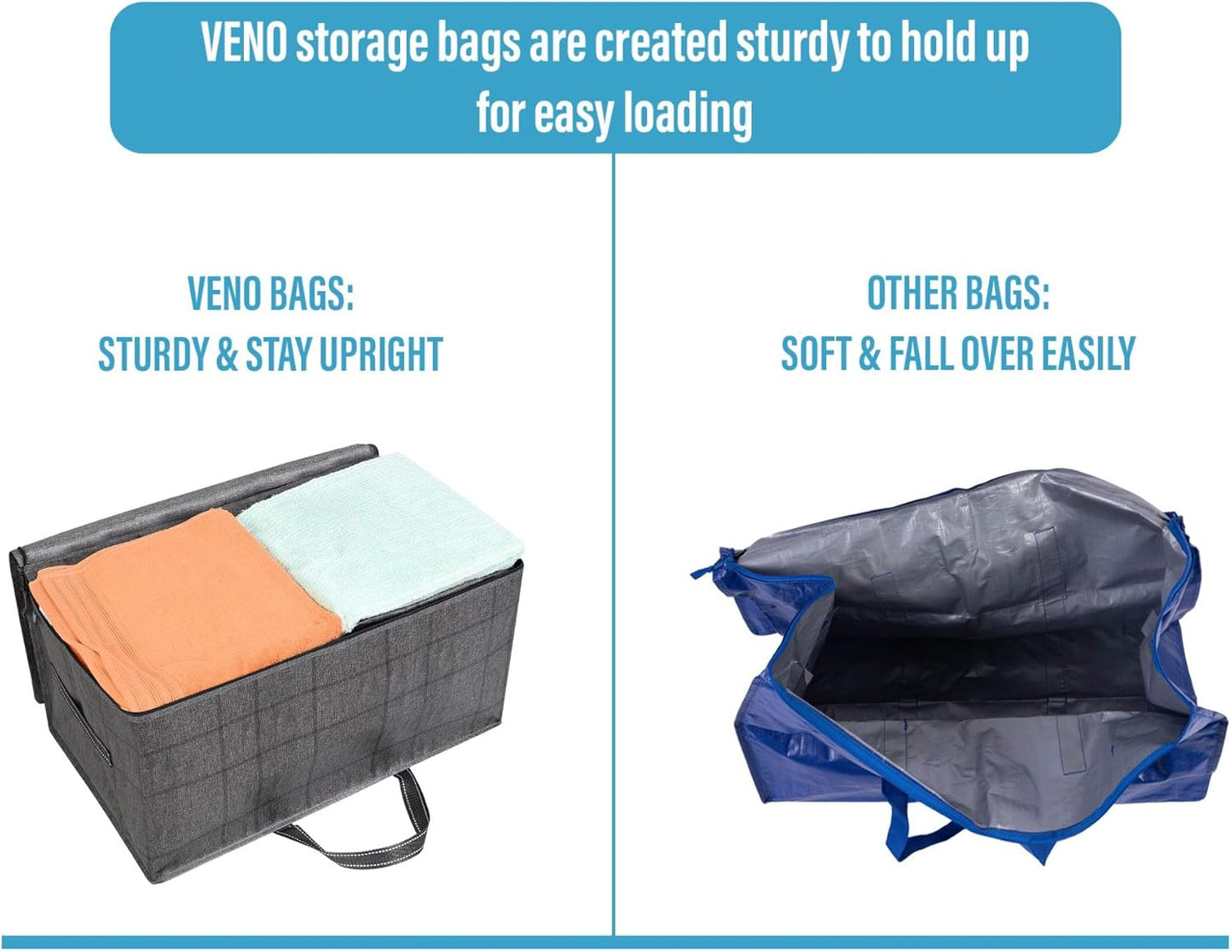 VENO 10 Pack Moving and Storage Bags, Heavy Duty, Alternative to Moving Boxes, Large Packing Totes Supplies for College Dorm Room with Zipper for Clothes, Wide Open Design (Windowpane, 10 Pack)