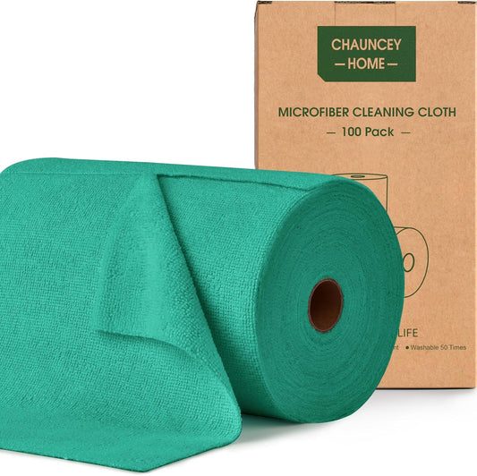 Roll of Microfiber Cleaning Cloth –100 Pack, Tear Away Microfiber Towels, Reusable, Washable, Scratch-Free, Cleaning Supplies,Kitchen Towels for Car, Home, Kitchen (Malachite Green)