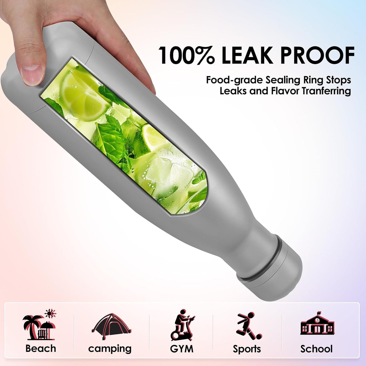 17oz Cola-Bottle Shaped Stainless Steel Leak-proof Water Bottle,Double Wall Vacuum Insulated Metal,Travel Mug For Sports Indoors & Outdoors,BPA-Free School Kids Flasks,Gray(1Pack)