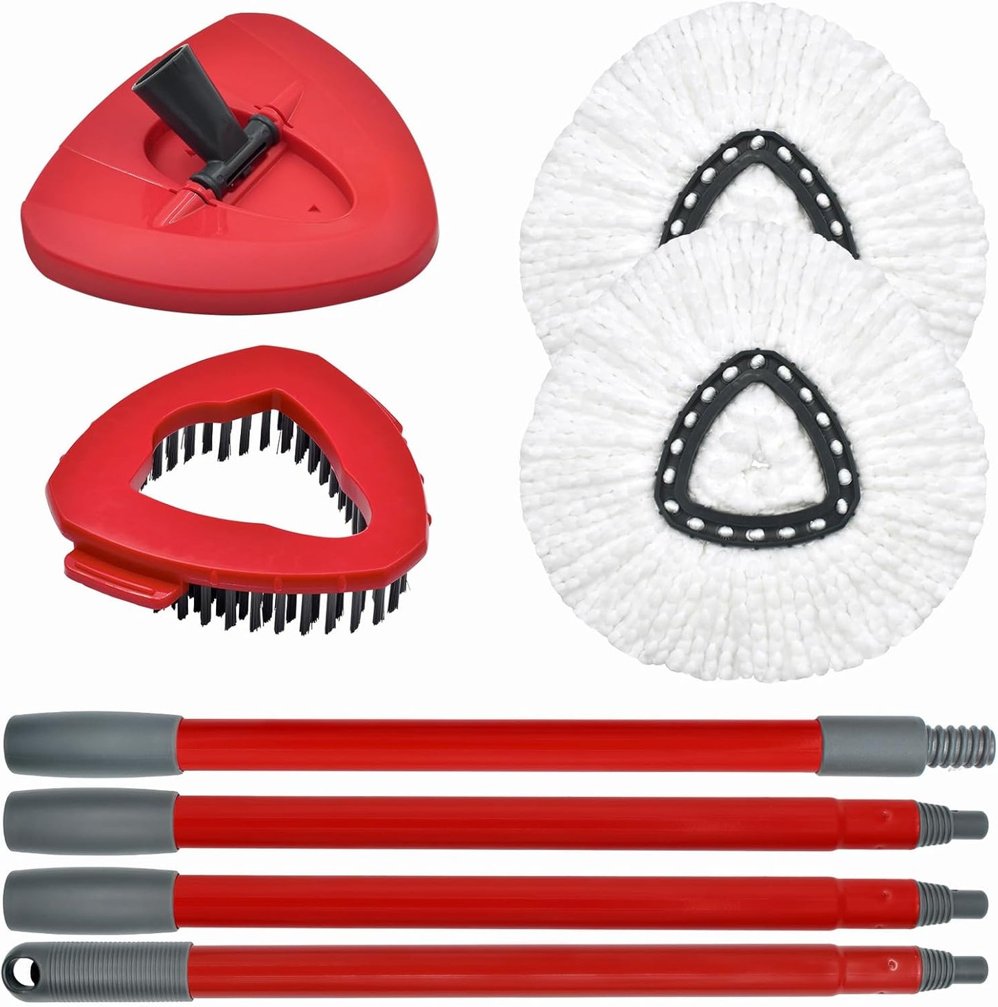 Spin Mop Heads Replacements for O Ceda EasyWring 1-Tank System, 2 Microfiber Mop Head Refills, 4-Section Iron Handle, 1 Base and 1 Scrub Brush Combo Set for Floor Cleaning