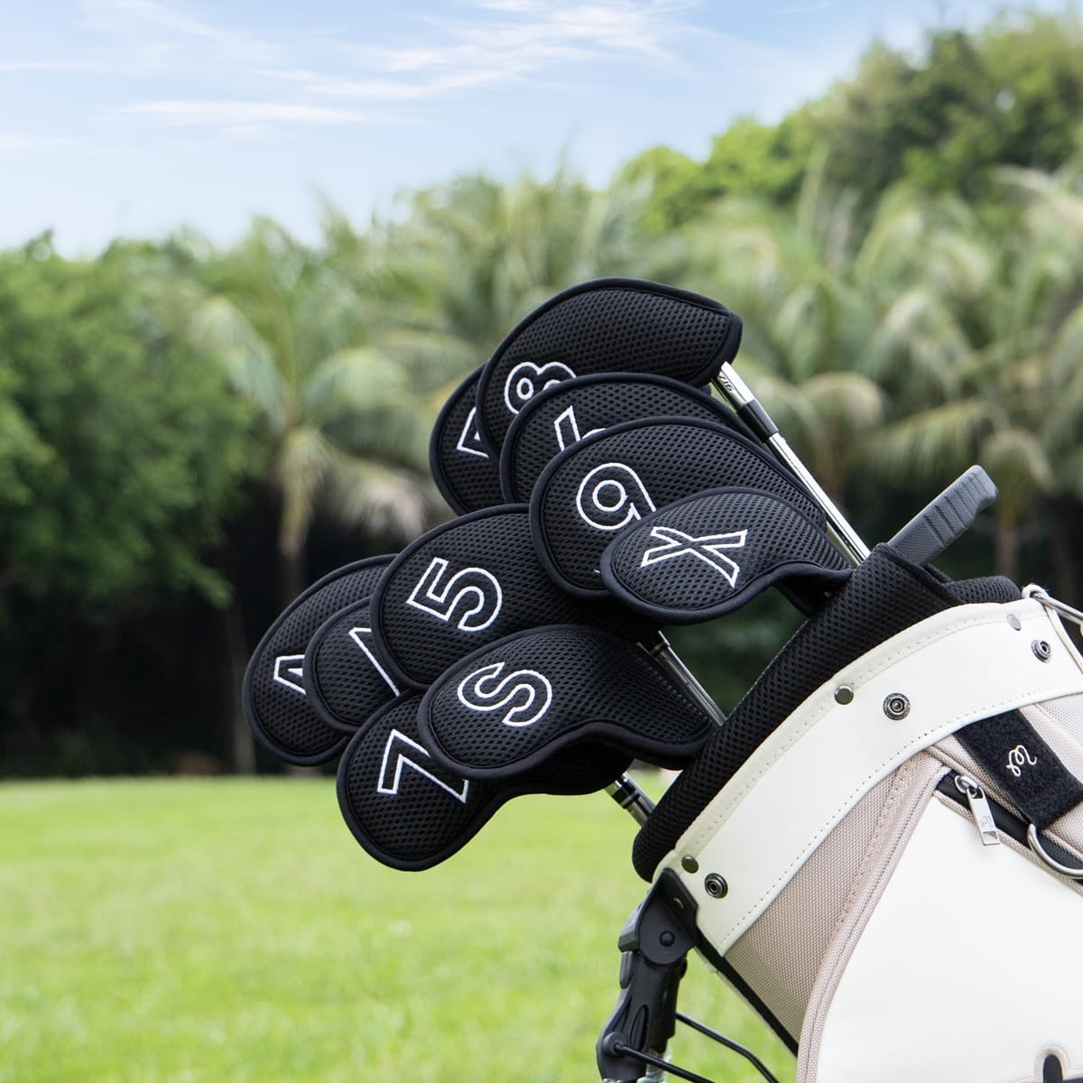 Montela Golf Iron Covers,Golf Iron Head Covers Mesh Golf Iron Covers Set 10pcs Golf Iron Headcovers,Golf Club Head Covers for Iron with Magic Tape Fit Most Brand 4-9 APSX