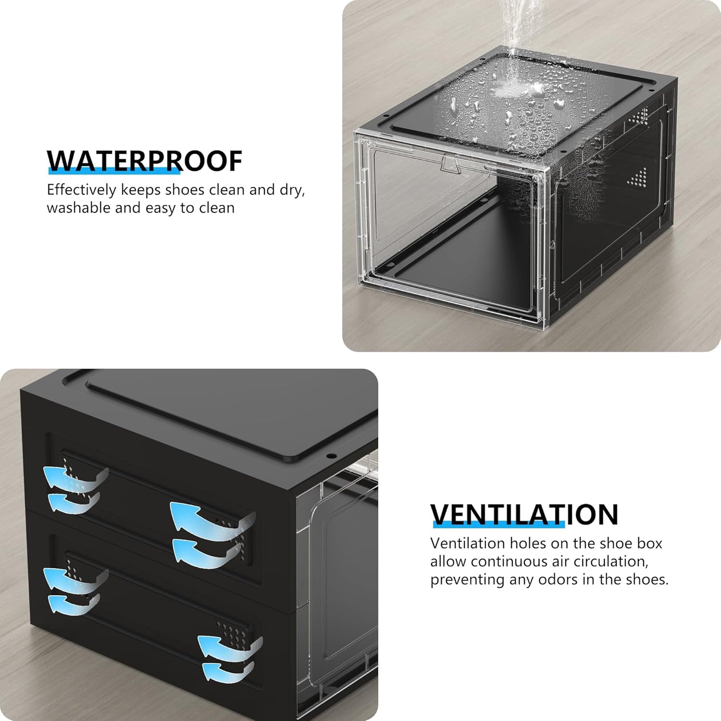 10 Pack Hard Sturdy Thickened Rigid XX Large Shoe Storage Organizer for Closet, Clear Stackable Sneaker Shoe Boxes Rack Containers Display Case Bins with Lids, Black Clear02