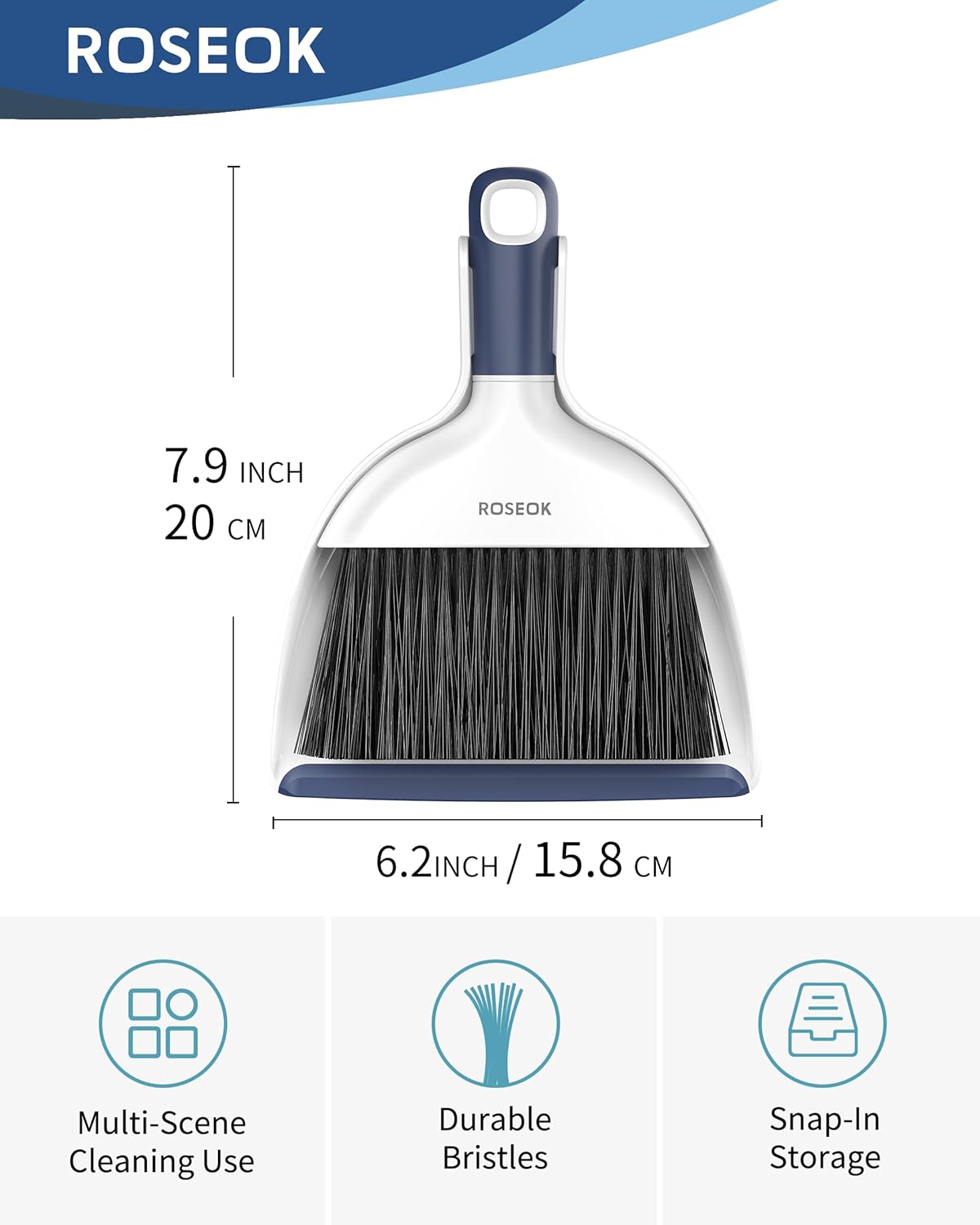 Mini Broom and Dustpan Set for Cleaning, Compact Desktop Dustpan with Brush for Kitchen Counter, Office, Car, Navy Blue, 1 Pack