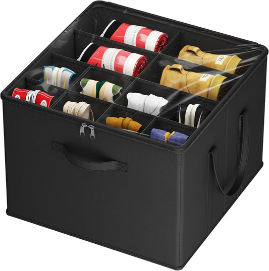 Lifewit Shoe Storage Organizer for Closet Fits 12-16 Pairs, Fabric Large Shoe Box Storage Container with Clear Cover, Foldable Bins Fit for Boots Heels Sneakers 17"(L) x 17"(W) x 12.5"(H) 1 Pack Black