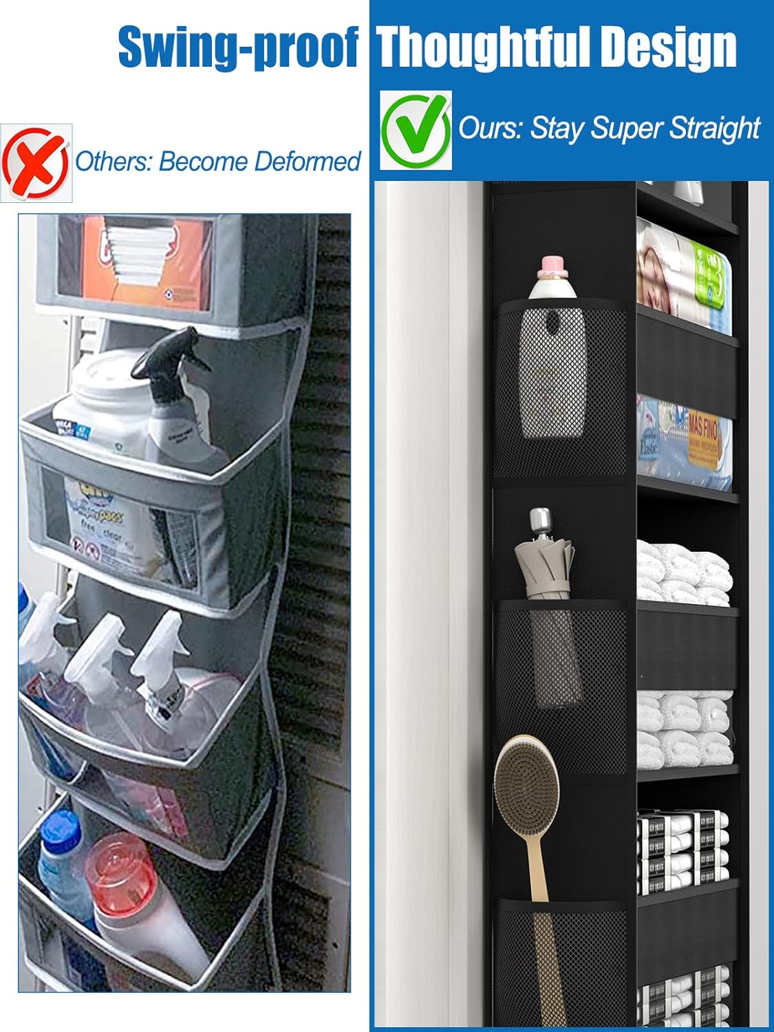 Over The Door Storage Organizer, RV Bathroom Organizer, Over The Door Organizer Camper Storage and Organization, 5 Shelf Hanging Over Door Organizer for Camper, Bathroom, Bedroom, Closet-Black