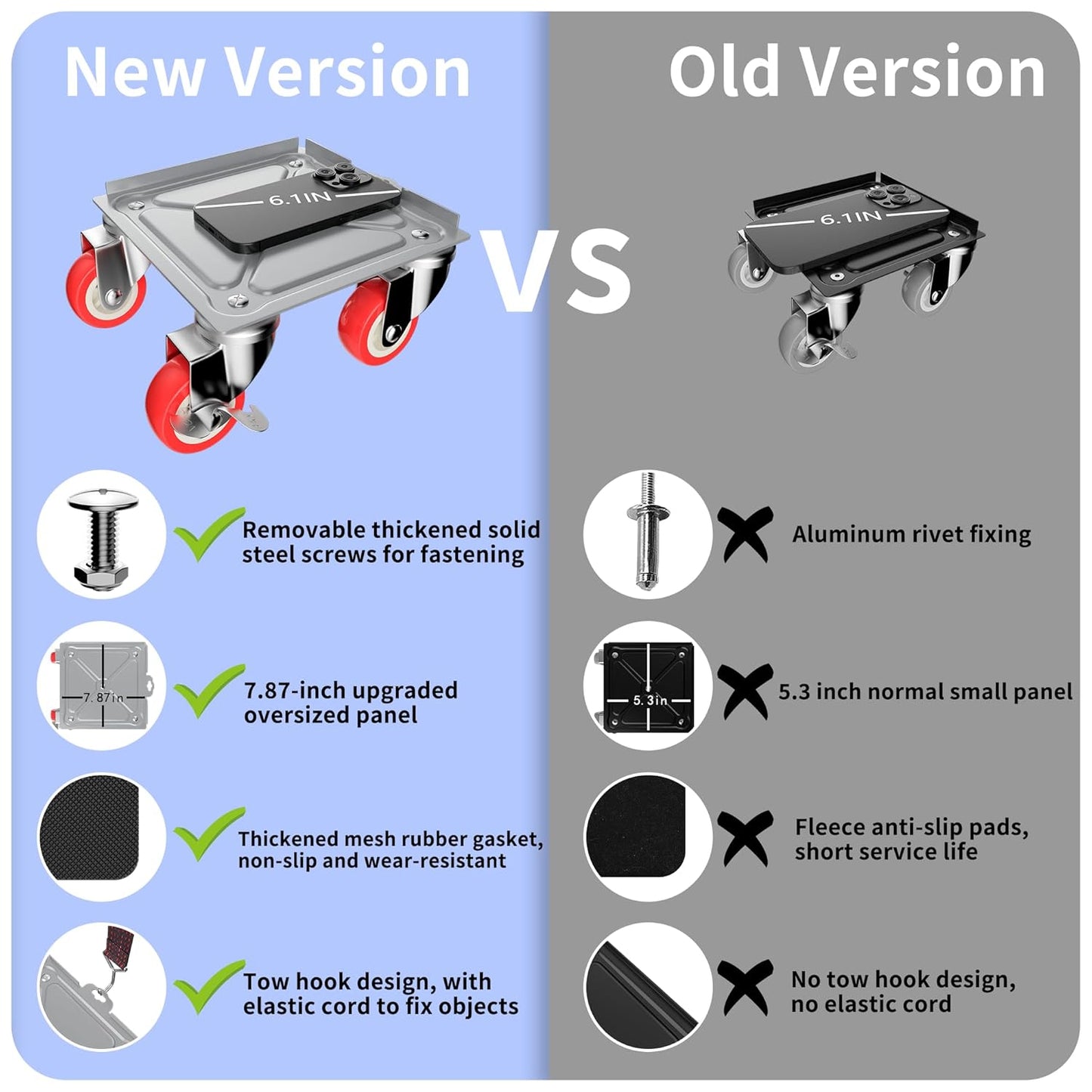 MYUEA【Upgrade Large】 Furniture Dolly,Furniture Movers with 5 Wheels,Carbon Steel Panel Heavy Duty Dolly,Furniture Lifter with 5 360° Rotatable Rubber Universal Wheels,Maximum Load 3747 LBS(Oversize)