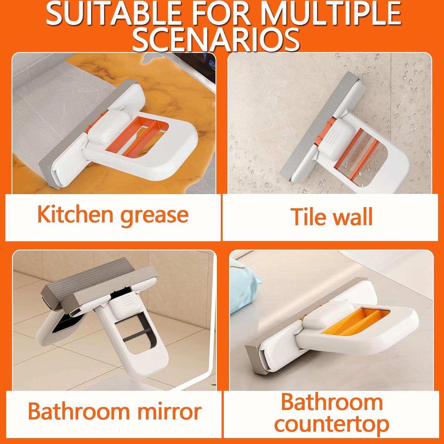 Mini Foldable Desktop Mop, Portable Cleaning Sponge Mop Self-Squeeze Sponge Cleaning Tool for Wet Dry Use on Kitchen Countertops Glass Bathroom Car (1 Pcs Orange)