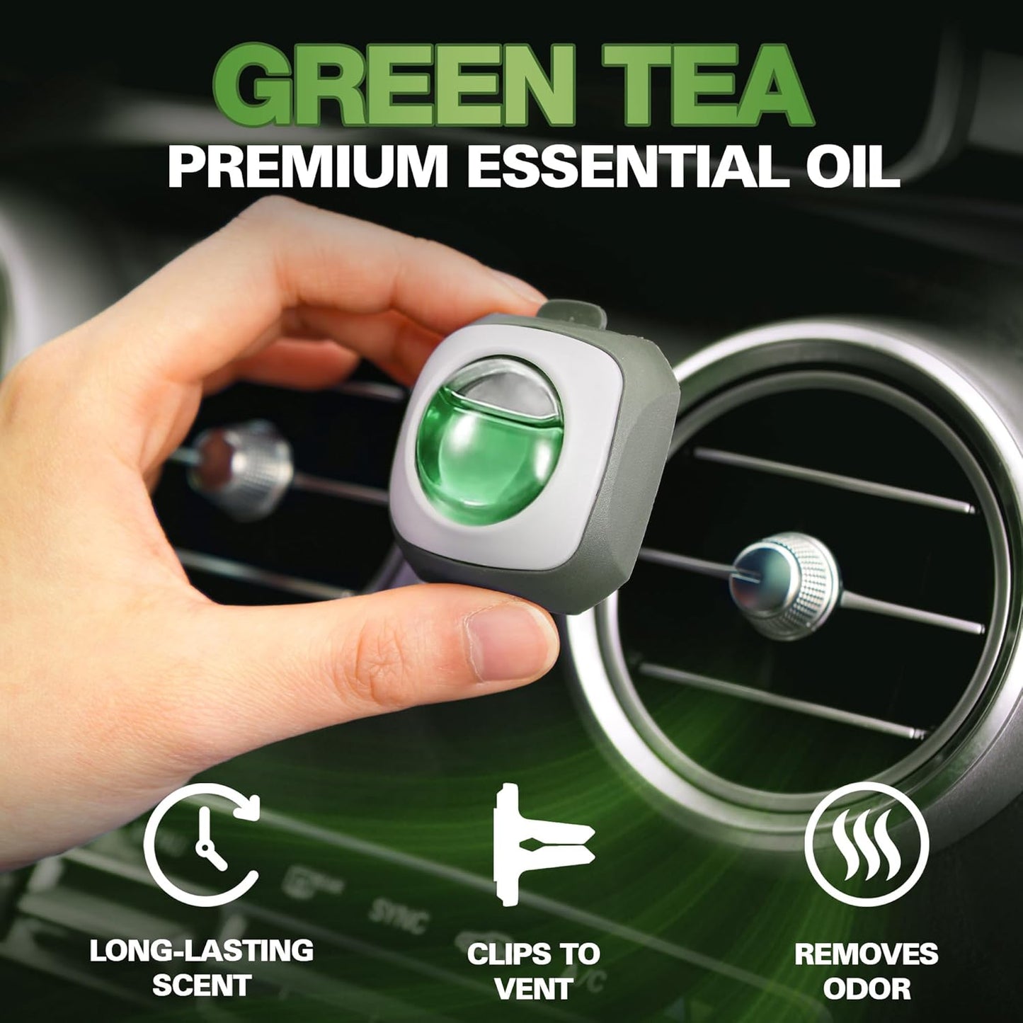 Air Jungles Green Tea Scent Car Air Freshener Clip, 6 Vent Clips, 4ml Each, Long Lasting Air Freshener, Up to 180 Days Car Refresher Odor Eliminator