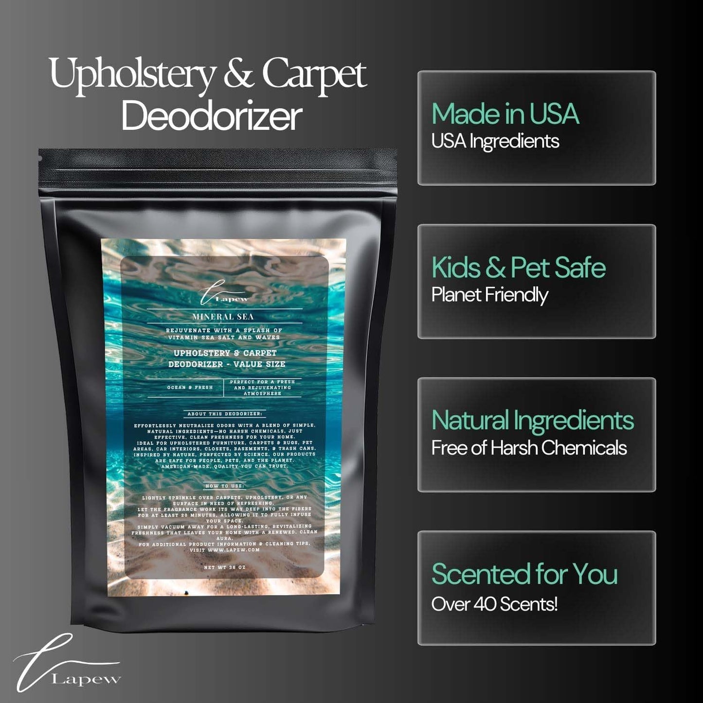 Mineral Sea Carpet Freshener Powder Refill 36 oz | Powerful Odor Eliminator for Home | Upholstery Deodorizer | Carpet Deodorizer | Pet Urine | Cat Litter Box | Vitamin Sea Fragrance