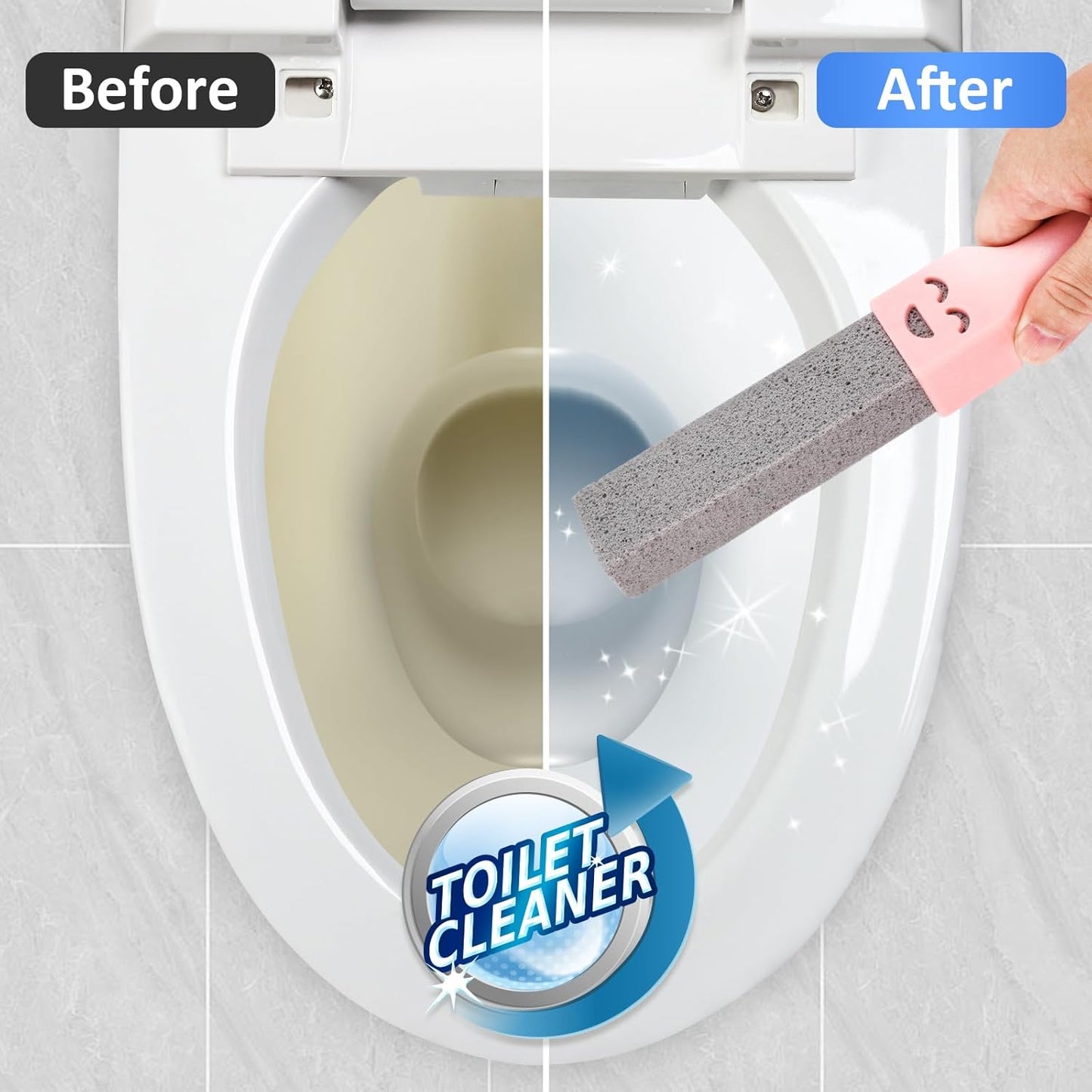 Navona 8 Pack Pumice Stone Scouring Sticks with 2 Universal Handles, Grey Pumice Stone Cleaner for Cleaning Toilets, Bathrooms, Kitchens, Spas and Pools