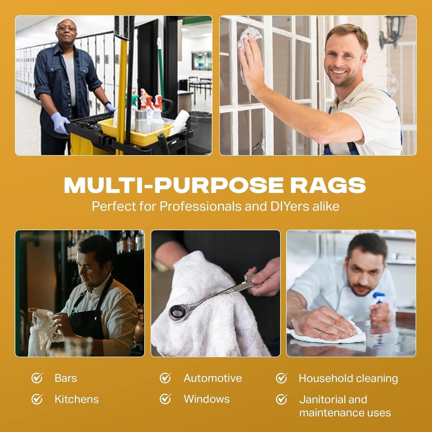 Angel-in-Armor White Terry Cloth Rags (16” x 19”) – 50lb Bulk Box of 100% Cotton Cleaning Rags – Reclaimed Towels for Plumbers, Shop Use, Janitorial, and Commercial Cleaning