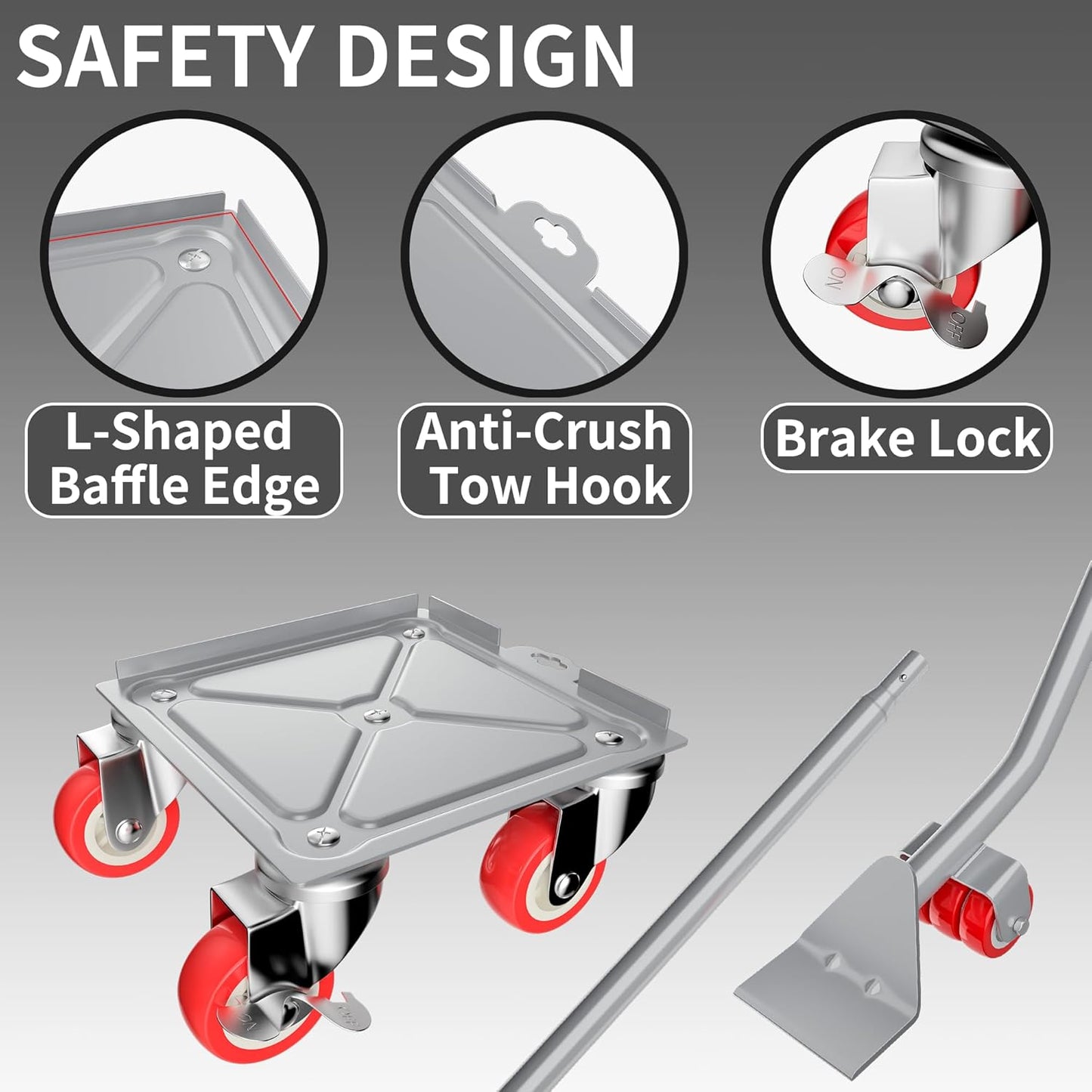 MYUEA【Upgrade Large】 Furniture Dolly,Furniture Movers with 5 Wheels,Carbon Steel Panel Heavy Duty Dolly,Furniture Lifter with 5 360° Rotatable Rubber Universal Wheels,Maximum Load 3474 LBS(Silver)