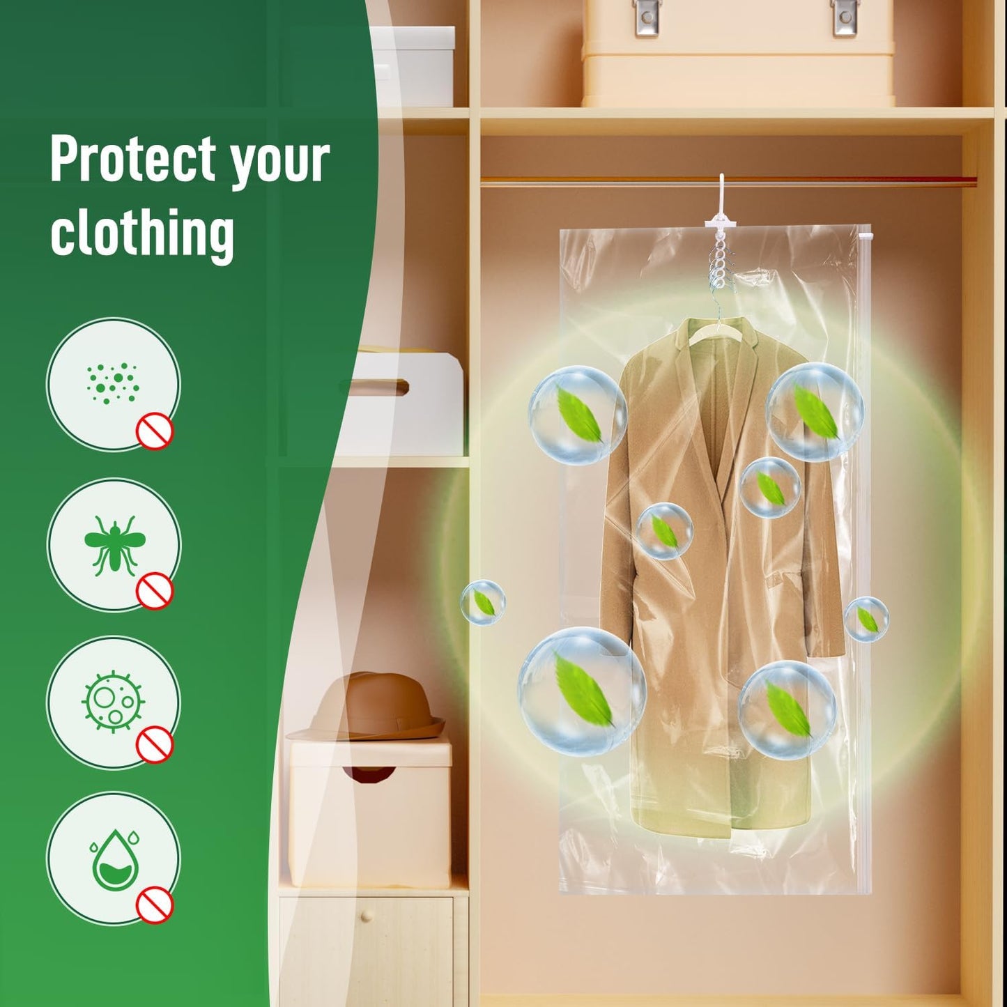 Hanging Vacuum Storage Bags For Clothes With Hand Pump,Coat Storage Bag Hanging,Vacuum Bags For Clothes,Space Saver Vacuum Storage Bags,Garment, Clothing, Dress, Suit, Long Coat, Jacket(Short 6 Pack）