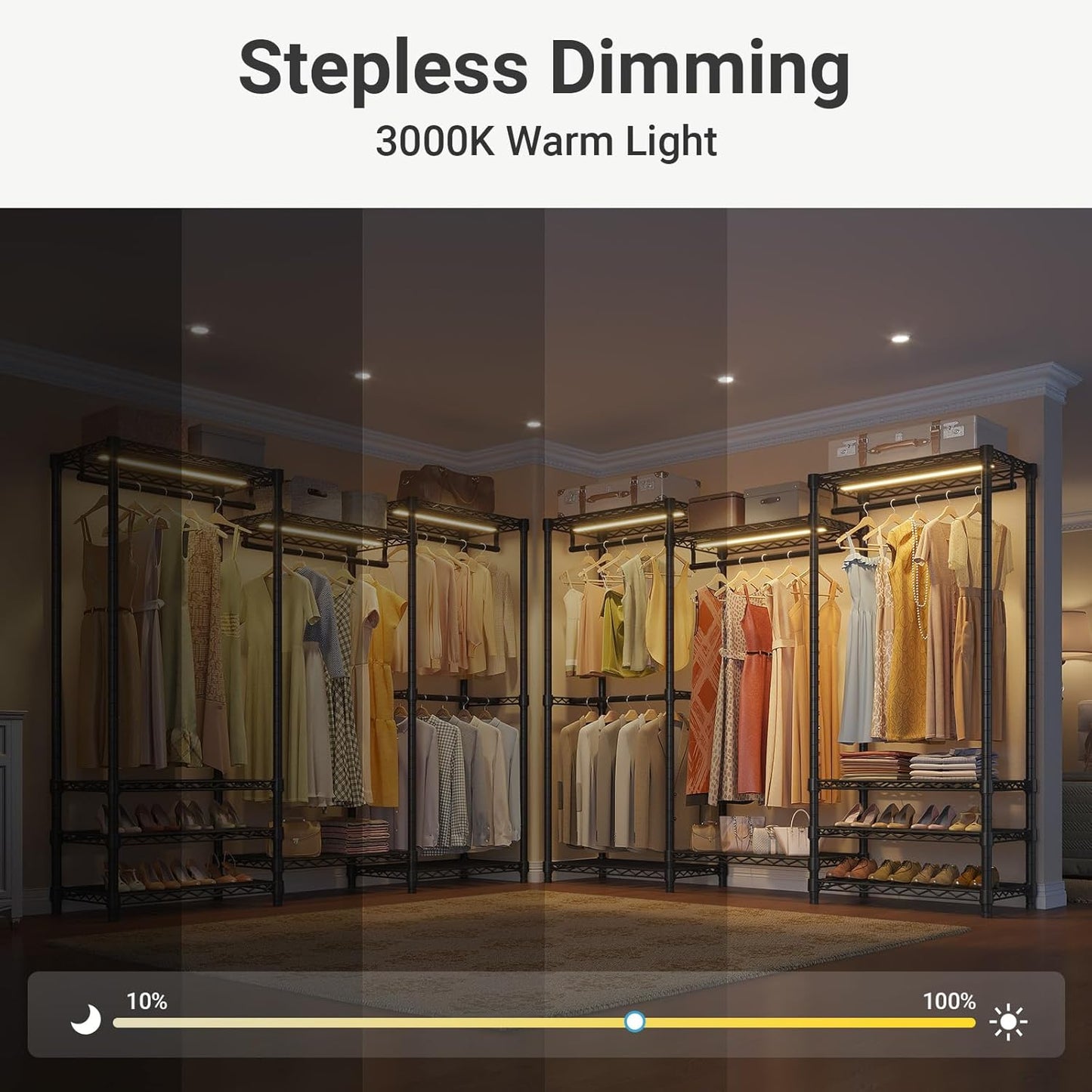 VIPEK V5LC Garment Rack Heavy Duty Covered Clothes Racks with Dimmable LED Light 3000K Warm White, Portable Closet Wardrobe Freestanding Clothing Racks for Hanging Clothes, Black Rack with Black Cover