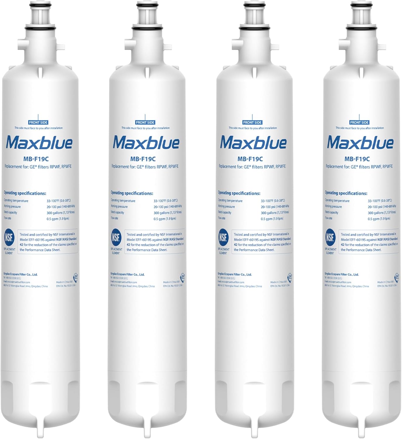 Maxblue Replacement for GE® RPWFE®, RPWF (with CHIP) Refrigerator Water Filter, Compatible with WSG-4, WF277, GFE28GMKES, PFE28KBLTS, GFD28GSLSS, PWE23KSKSS, GYE22HMKES, DFE28JSKSS, 4 Filters