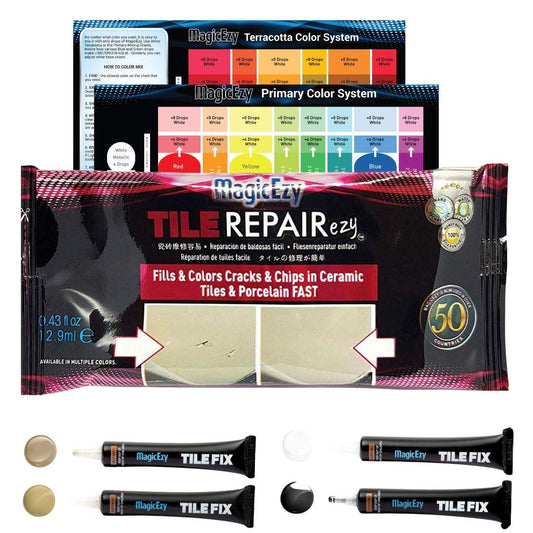 MagicEzy Tile Repair Kit: Porcelain Repair Kit - Ceramic Tile Repair Kit - Mix and Match Colors - Acrylic, Stone, Fiberglass - Wall Touch Up (Neutrals Kit)