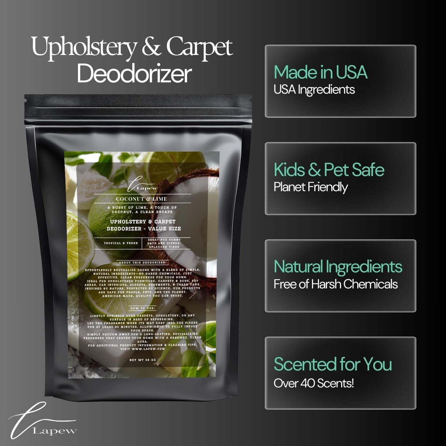 Coconut & Lime Carpet Freshener Powder Refill 36 oz | Powerful Odor Eliminator for Home | Upholstery Deodorizer | Carpet Deodorizer | Pet Urine | Cat Litter Box | Coconut Lime Verbena Fragrance