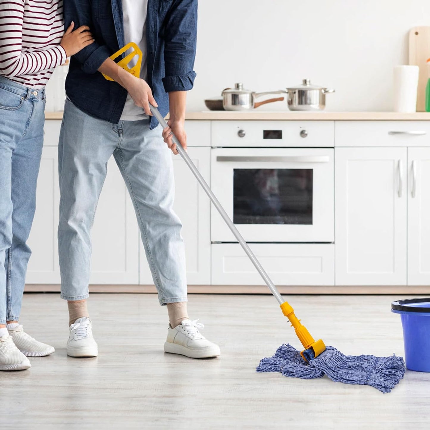3 Pack Commercial Replace Mop Head, Reusable Mop Head Refills-Replacement Mop Heads Suitable for Heavy Commercial Industrial Residential Areas,Wet Industrial Cotton Looped End String Mop Head (Blue)