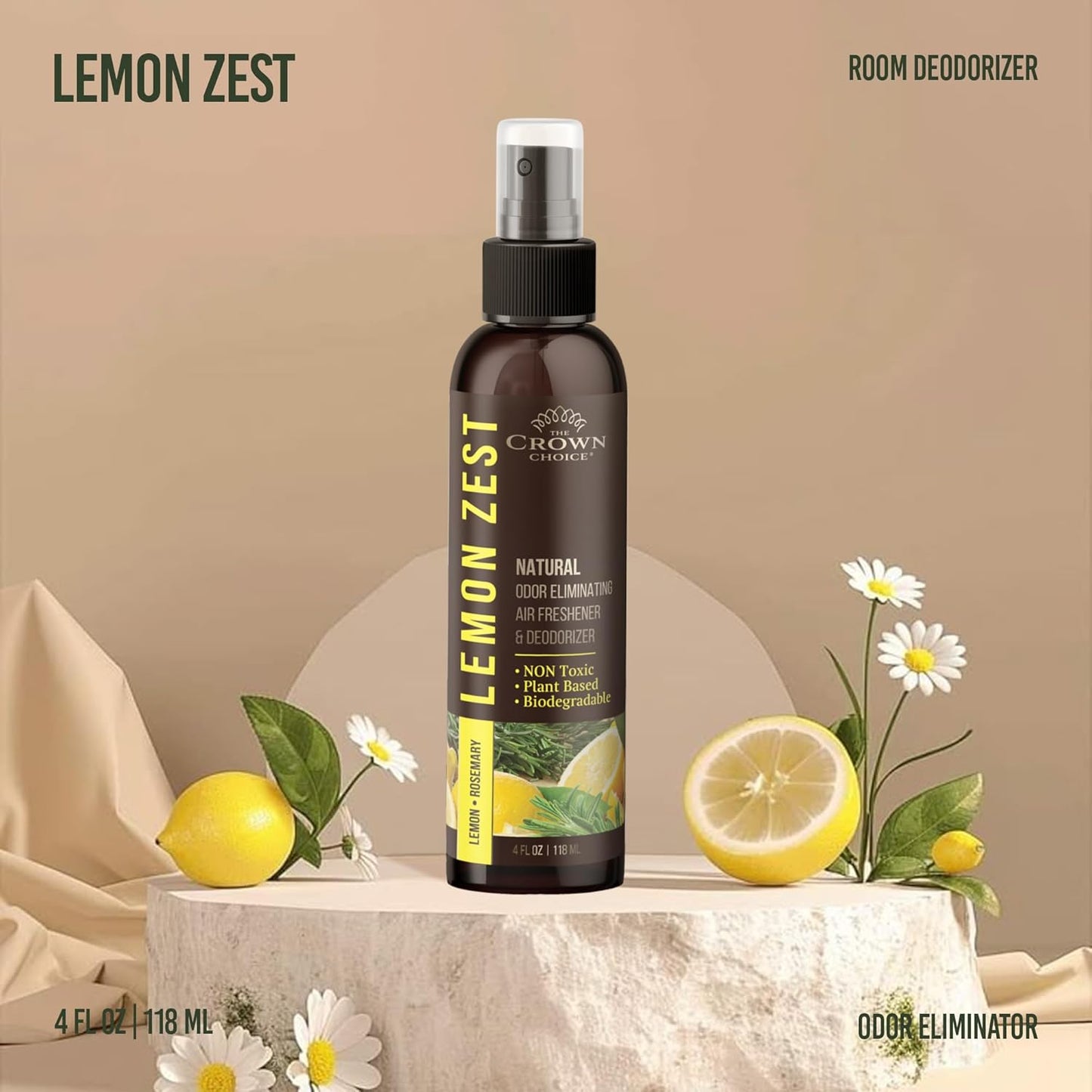 Lemon Zest Natural Air Freshener Spray for Home— Citrus Scent Non-Toxic Odor Eliminator, Long Lasting Freshness — Pet Odor Eliminator, Bathroom Spray, Room Deodorizer—Safe for Kids & Pets - 1PK 4 Oz