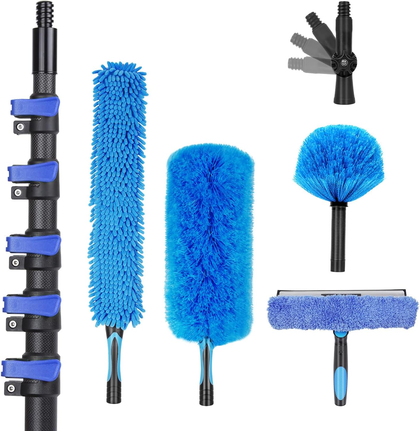 30 Foot High Ceiling Duster Kits with 4.7-24 FT Carbon Fiber Extension Pole, Feather Duster, Cobweb Duster, Ceiling Fan Duster, Window Squeegee & Cleaner with Pole 24 Ft
