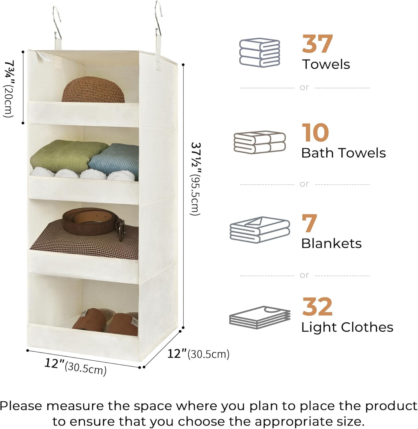 GRANNY SAYS 4-Shelf Hanging Organizer, Closet Hanging Shelves, Space Saver for Bedroom & Living Room, Beige, 2-Pack
