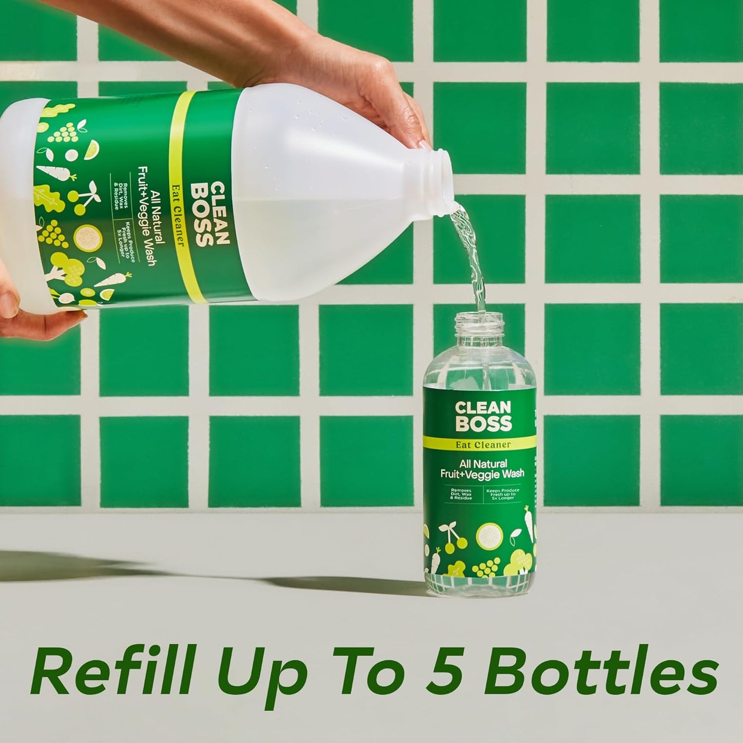 CleanBoss Eat Cleaner Triple-Action Fruit + Veggie Wash Refill - 64 oz - Removes Harmful Residue - Keeps Produce Fresh Up to 5X Longer - Vegan, Gluten Free