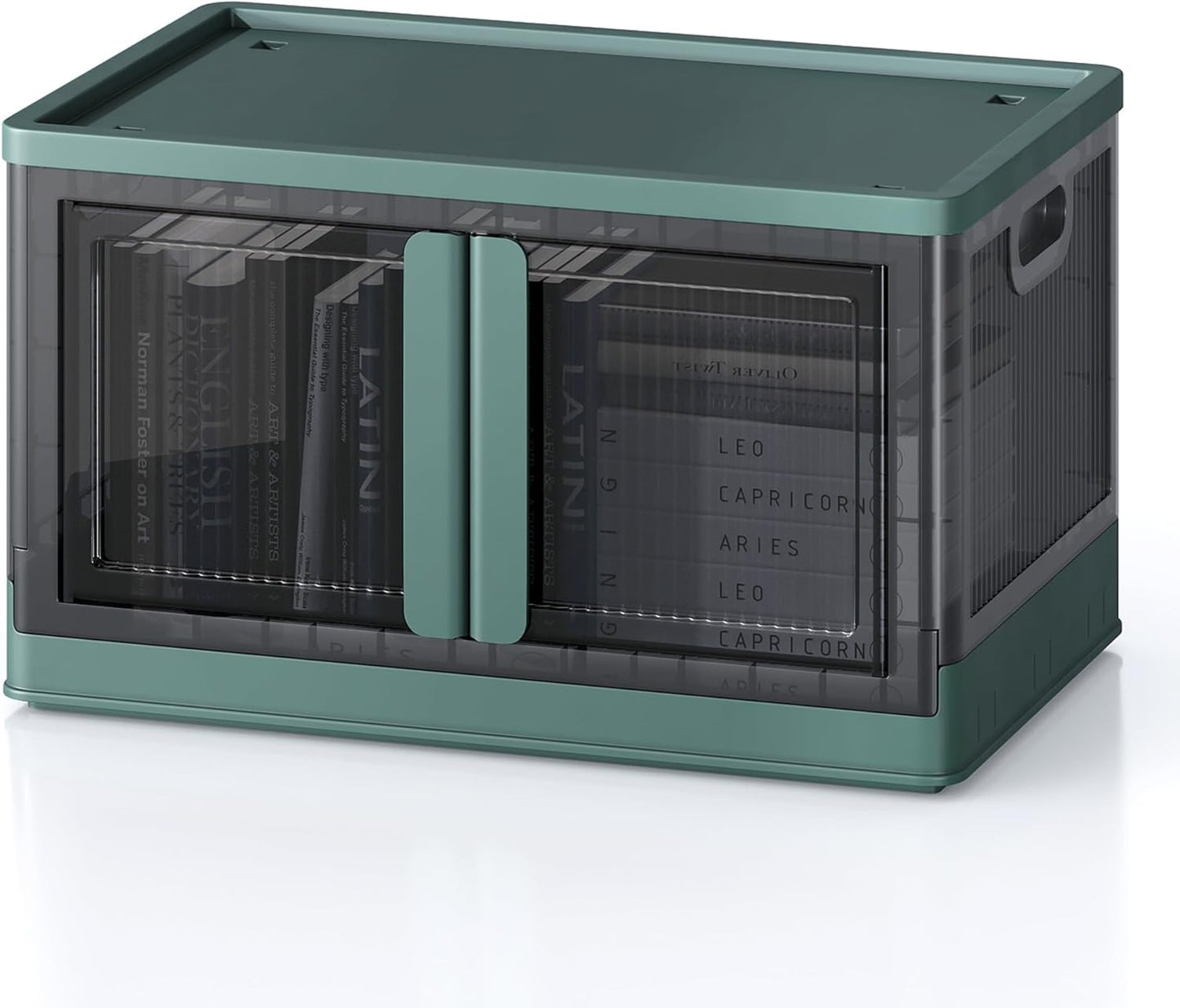 19Gal Collapsible Storage Bins with Lids & Wheels - 1 Pack Stackable with Doors, Heavy-Duty Plastic Containers for Home/Office, Green