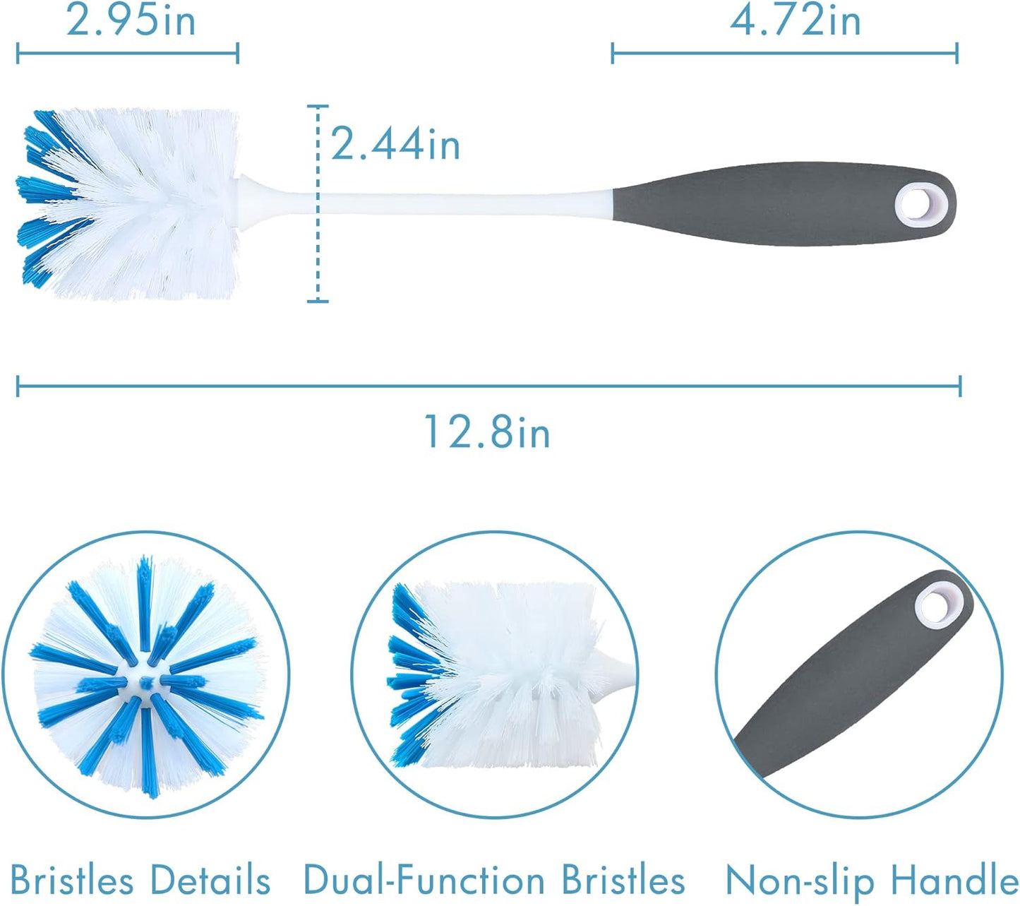 PHYEX 2 Pack Long Handle Bottle Scrubbing Brushes, Bottle Cleaner for Washing Glasswares, Wine Decanter, Hydro Flask Tumbler, Sinks, Food Jars