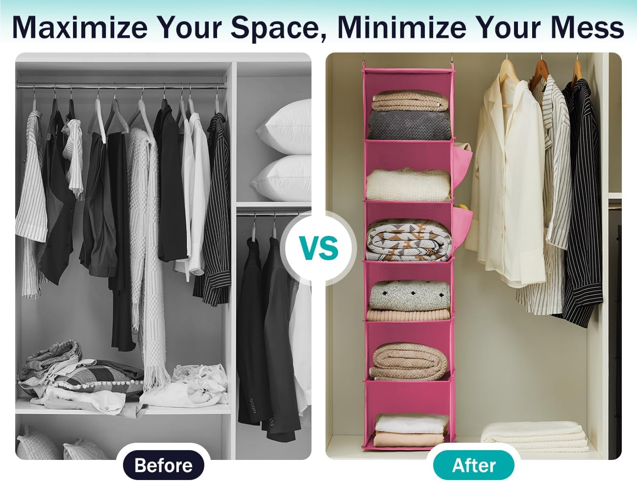 YOUDENOVA Hanging Closet Organizer, Closet Hanging Storage Shelves (Pink)