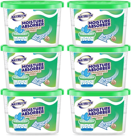 NATRUTH Moisture Absorber boxes, Unscented 500ml(6 PACKS)*10.5OZ Closet Dehumidifier, Eradicate Odor Moisture Absorbers Bucket,Dehumidifier for Closet,Bathrooms, Kitchen & Study, Boats,RVs (Green)