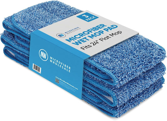 Microfiber Wholesale 20 inch Microfiber Mop Pads - Machine Washable, Reusable, Refills & Replacement Wet Mop Heads Compatible with Any Microfiber Flat Mop System (3 Pack)