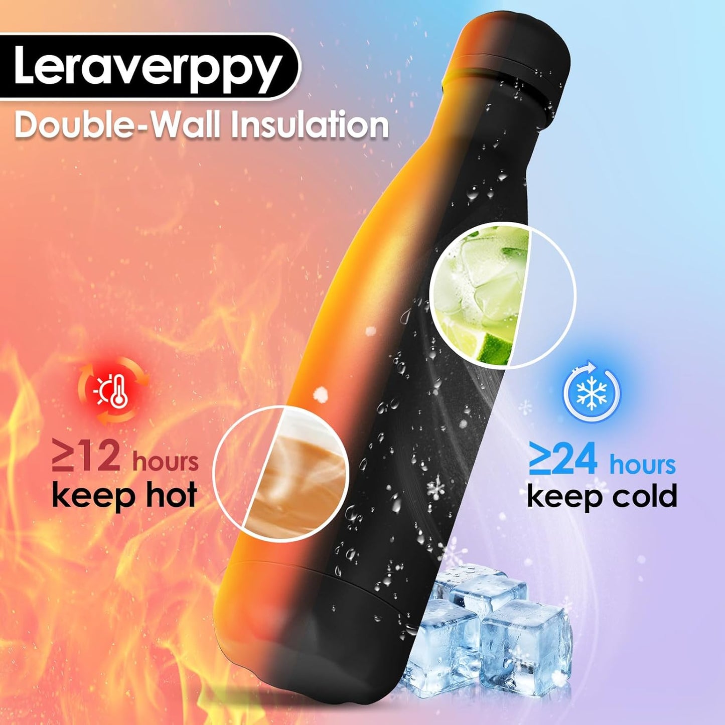 17oz Cola-Bottle Shaped Stainless Steel Leak-proof Water Bottle,Double Wall Vacuum Insulated Metal,Travel Mug For Sports Indoors & Outdoors,BPA-Free School Kids Flasks,Black(12Pack)