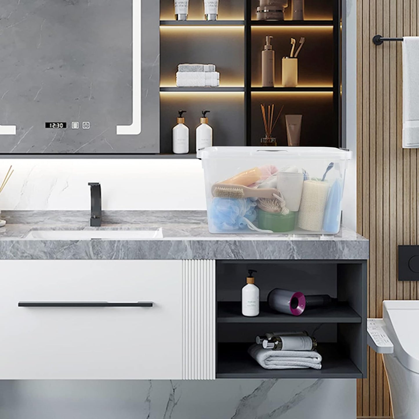 17.5 L Clear Plastic Storage Box, 4-Pack Latch Storage Bin