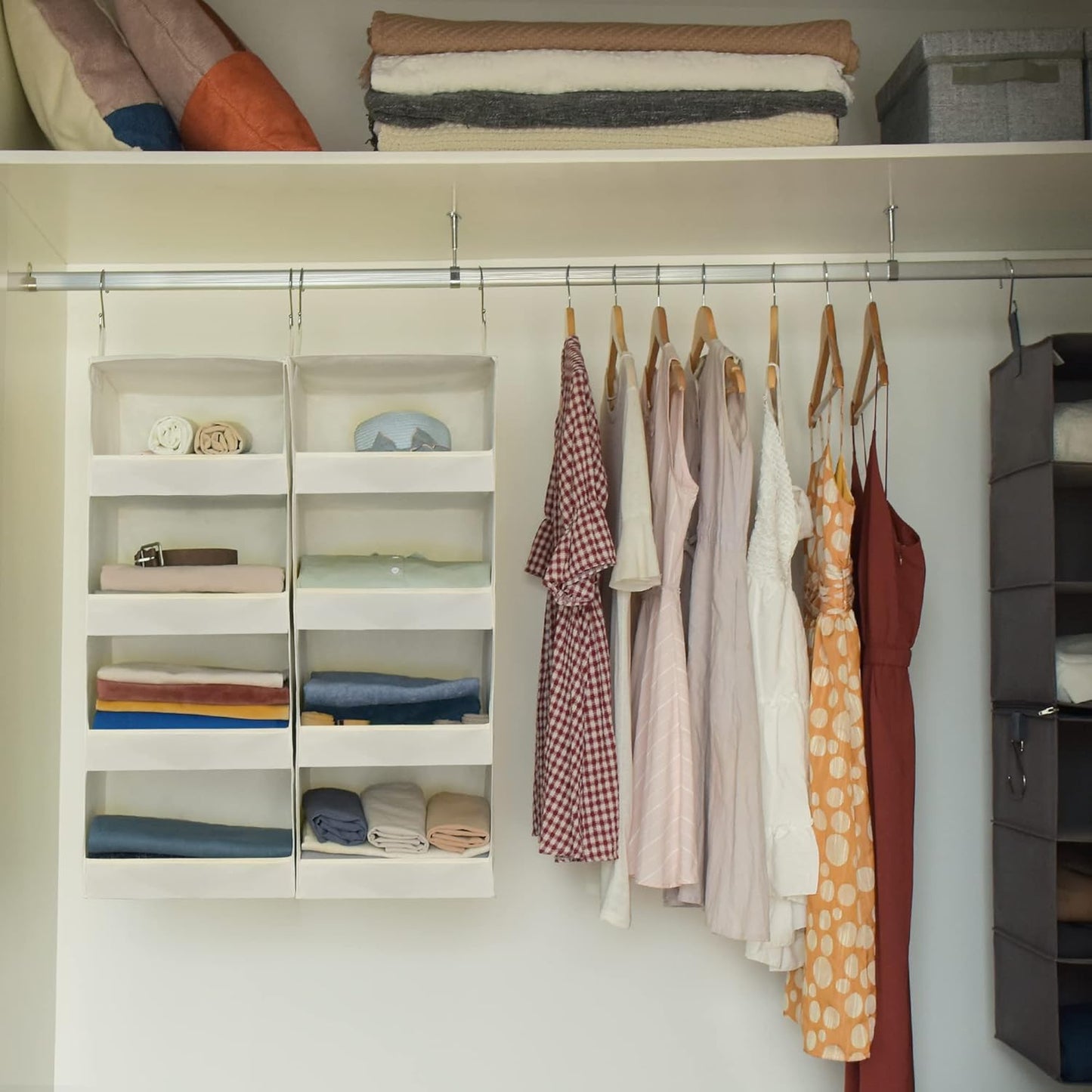 GRANNY SAYS 4-Shelf Hanging Organizer, Closet Hanging Shelves, Space Saver for Bedroom & Living Room, Beige, 2-Pack