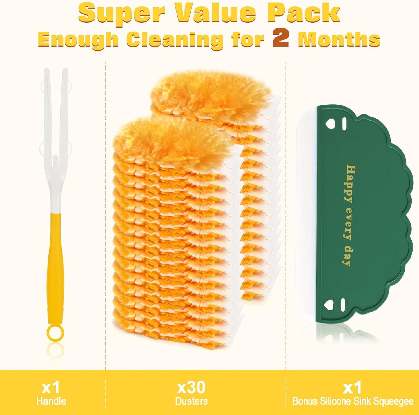 360° Heavy Duty Duster Refills for Swiffer Duster,30 Pack & 1Handle 4X Faster Electrostatic Deep Duster Kit for Cleaning, Pet Hair, Blinds & Car Vents,Lasts 2+ Months, Eco-Friendly & Gift-Ready