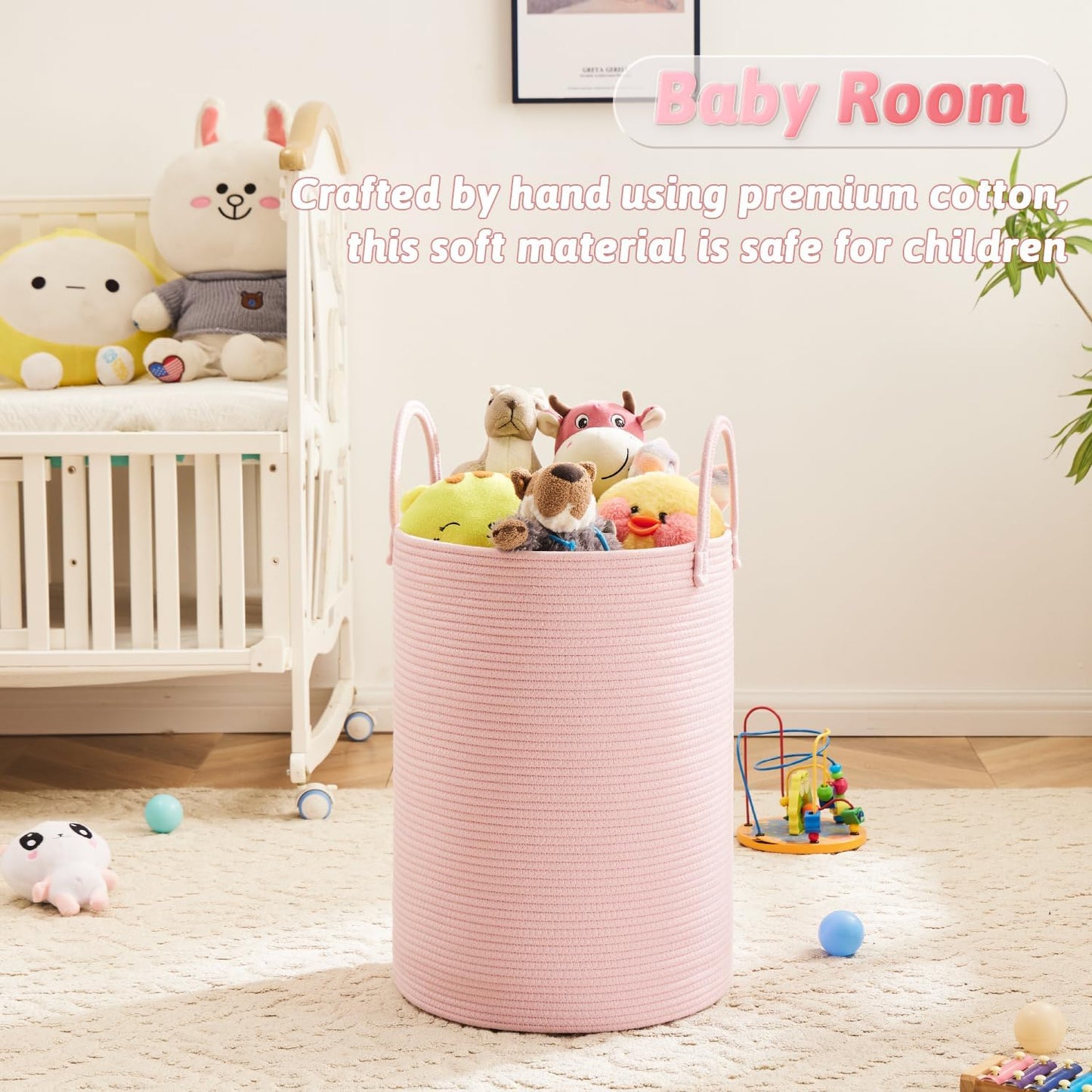 Laundry Basket,Woven Cotton Rope Laundry Hamper,80L for Decorative Storage of Dirty Clothes,Toys and Blankets in Bathroom,Baby Room and Living Room